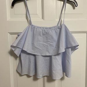 Seersucker ruffle sleeveless top